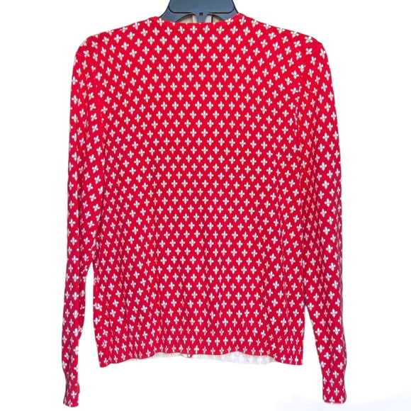 Lands’ End Fleur De Lys Cardigan Red and White Size Medium - Picture 2 of 8